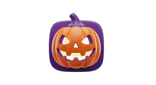 A glowing, carved Halloween pumpkin with a mischievous grin, set against a plain white background, evoking a festive and spooky atmosphere.