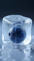 Blueberry Encased in Transparent Ice Cube