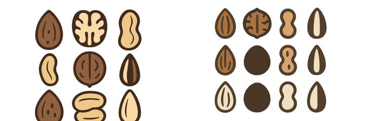 A diverse and nutritious assortment of various healthy nuts and seeds including almonds, walnuts, peanuts, macadamia, and cashews, rich in protein