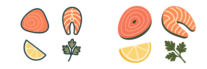 Delicious fresh salmon fillets, vibrant lemon wedges, and aromatic parsley sprigs for healthy seafood meals