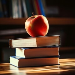 Ein Apfel auf einem Stapel B&uuml;cher