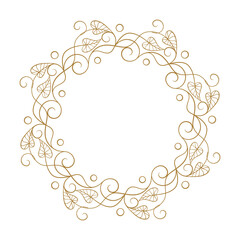 Decorative round wreath with ivy swirls and leaves. Hand-drawn botanical frame for vintage style labels, invites and another design projects