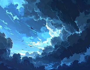 Dramatic sky filled with clouds and birds (1)