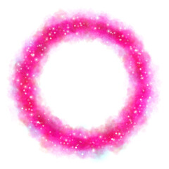 A magical Magenta Pink smoke circle frame effect that sparkles with glowing vapor particles and sparkling stardust. Brush strokes, decorative borders