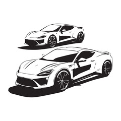 Two outline car sketch isolated on a white background