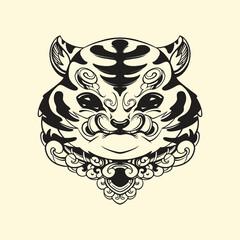 Japanese cute tiger vector line art