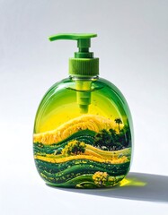 Hand soap bottle with painted landscape