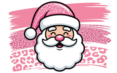 Cute santa claus with pink glitter hat and leopard print background