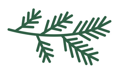 Simple green pine branch silhouette on white background