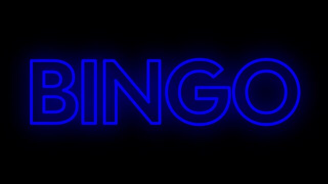 Flashing blinking text animation spelling the word BINGO, vibrant looping motion concept with glowing effect and dynamic digital style.