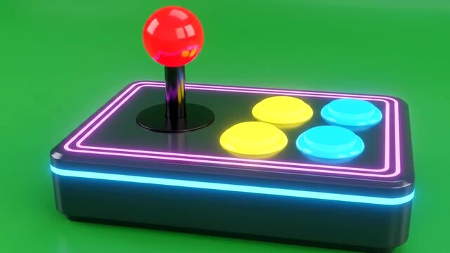 A modern, retro-styled arcade  controller with vibrant neon lighting.