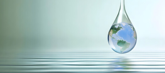 Glass earth sphere floating on water symbolizing fragile planet and environmental protection for World Water Day
