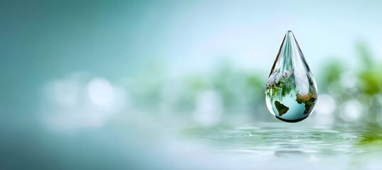 Glass earth sphere floating on water symbolizing fragile planet and environmental protection for World Water Day
