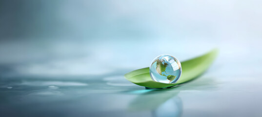 Glass earth sphere floating on water symbolizing fragile planet and environmental protection for World Water Day
