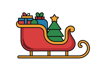 Naklejka premium Christmas sleigh filled with gifts and a tree