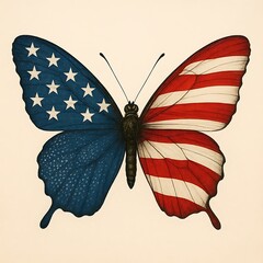 American flag butterfly patriotism symbol insect nature wings red white blue stars stripes.