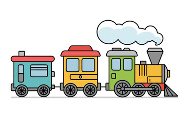 Naklejka premium Colorful cartoon train with carriages and steam cloud illustration