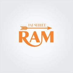 JAI SHREE RAM ram, orange text, arrow, logo, minimalist, simple, flat design, vector illustration
