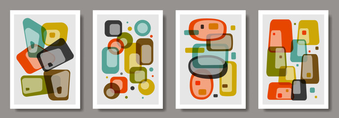 Abstract modern art poster background vector set with colorful geometric shapes for interior design. Collection of premium art design for cards, cover, banner, flyer, social media.