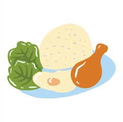 vector illustration of a food. rice with lettuce, sunny egg, and fried chicken