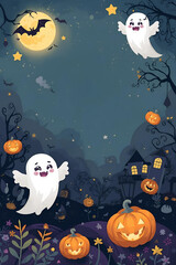 halloween background with pumpkin and bats