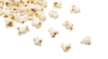 Isolated popped popcorn, single and cluster, crunchy snack, tasty buttered snack, food item