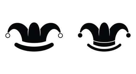 Simple black and white illustration of two jester hat designs