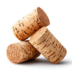 Trio of stacked wine corks isolated on white background for culinary and beverage art concepts