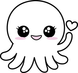 Cute octopus on white background. For coloring. Educational media. Childhood development.