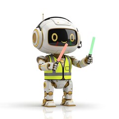 Futuristic AI Robot Airport Ground Staff with Gold LED Accents