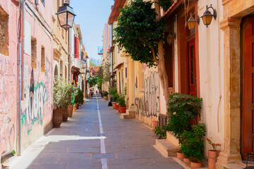 cosy street of Rethymno, Crete, Greece