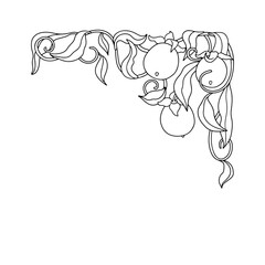 Art nouveau style persimmon branch hand drawn monochrome frame. Vintage black and white fruit and leaves border