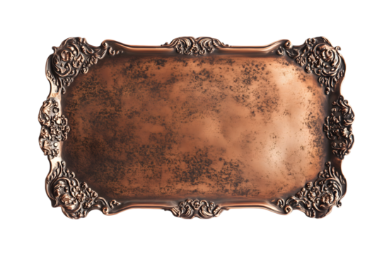 Vintage Copper Tray: A beautifully crafted, antique copper tray with ornate details, exuding timeless elegance and a touch of vintage charm.