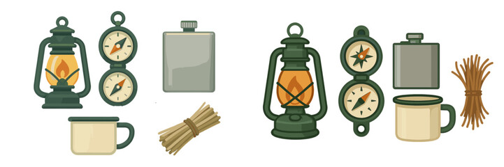 Essential camping and hiking equipment collection for outdoor adventures and wilderness exploration in nature