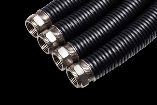 Macro closeup of a shiny chrome spark plug and steel bolt with nut and screw on white background.