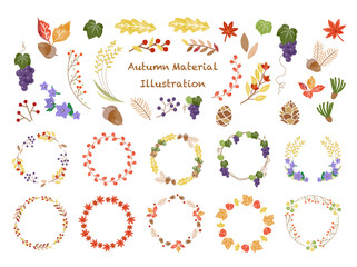 秋の植物とリースの素材セット/Autumn Botanical Material and Wreath Set