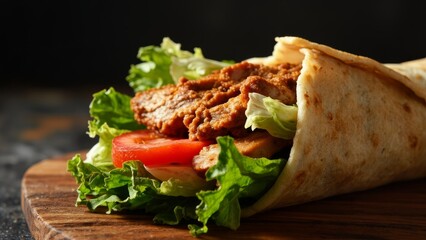 tortilla with meat, lettuce and tomato