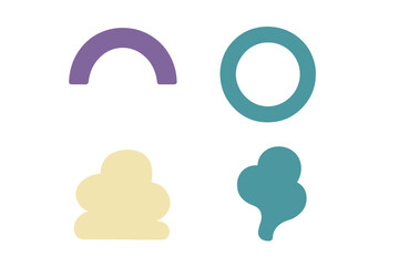 Collection of diverse abstract geometric and organic shapes in vibrant colors on a clean white background