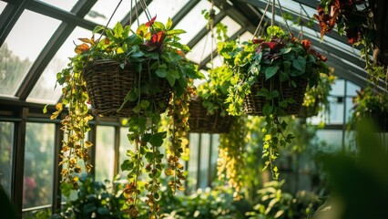 plant in pot hanging in greenhouse