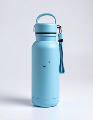 Light blue water bottle with a simple smiley face