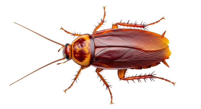 Isolated cockroach insect detailed close up view against a clean backdrop for commercial use