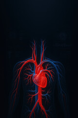 Anatomy of Heart: Intricate depiction of human heart and circulatory system in striking detail, showcasing the vital organ and its network of vessels, vital to life.