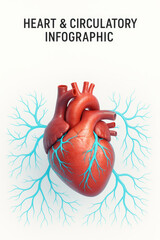 Heart Anatomy Infographic: A detailed, close-up view of a heart, highlighting its complex structure, veins, and arteries in a visually compelling infographic. Perfect for medical, educational.