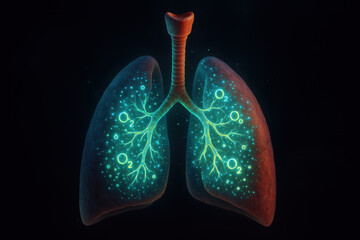 Breathtaking Lungs and Oxygen Molecules: A stunning illustration of the lungs, the vital organs of the respiratory system, is illuminated, with the life-giving oxygen molecules depicted within.