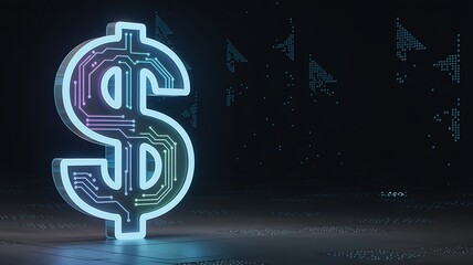 Futuristic dollar symbol rendered with circuit board design representing digital finance and electronic transactions in the cyber world
