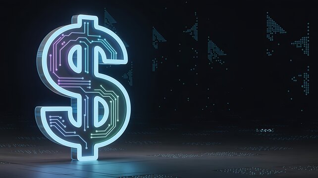 Futuristic dollar symbol rendered with circuit board design representing digital finance and electronic transactions in the cyber world - Powered by Adobe