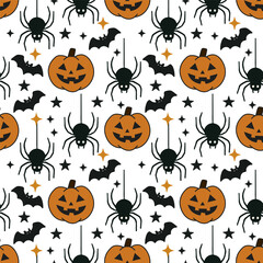 Halloween seamless pattern. Vector hand drawn background for spooky season.