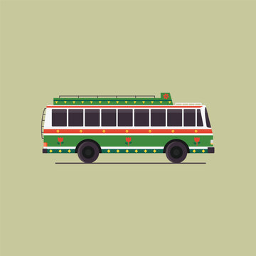 Pakistani indian old vintage bus truck art vector transport