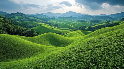 Obraz premium Panoramic View of Lush Green Rolling Hills