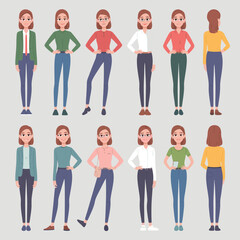 Obraz premium Diverse group of casual women standing in various poses and outfits, showcasing different styles and body types isolated on white background